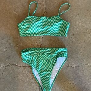 light & dark green checked high waist bikini 🌊